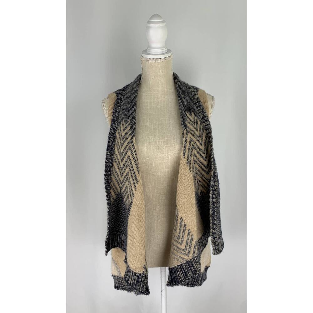 Sleeping On Snow Mabli Sweater Vest Cardigan Blue Beige Womens Med/Large Petite